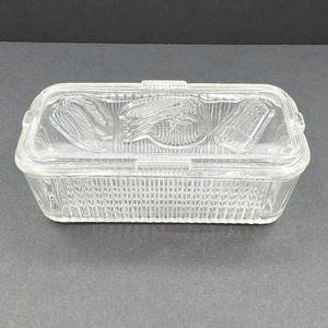 Federal Glass Clear Ribbed Refrigerator Dish Embossed Tomate CeleryVegetable Lid